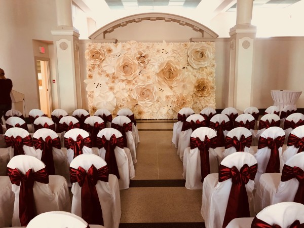 Deep red taffeta bows are the perfect compliment to this heritage building @heritagehallvancouver
